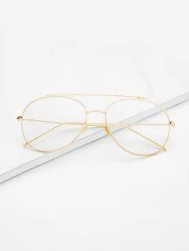 Gold Frame Clear Lens Double Bridge Glasses