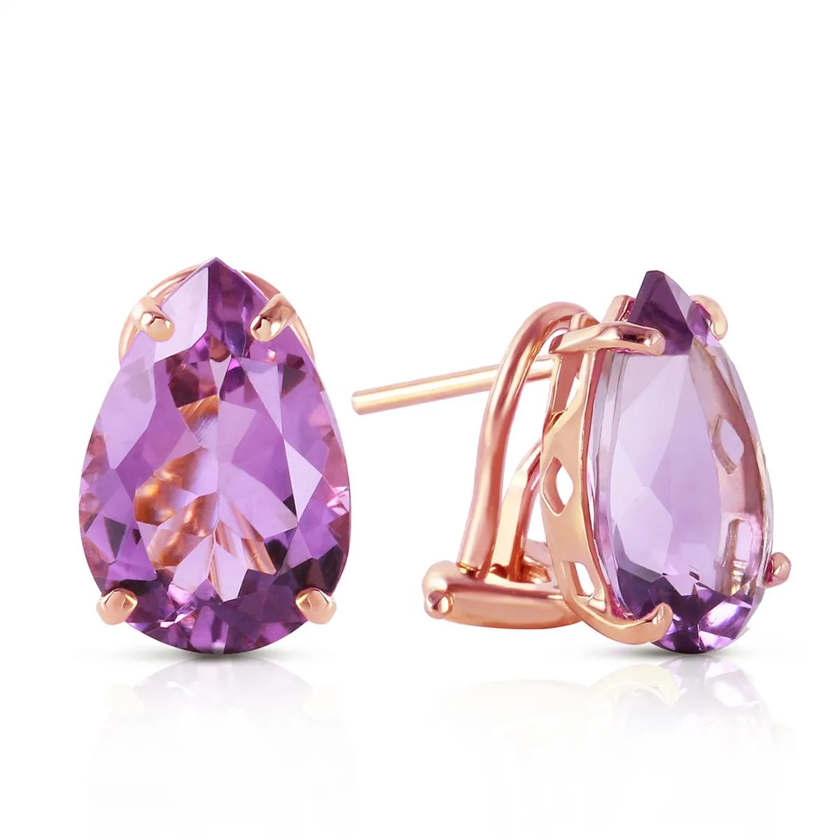 10 Carat 14K Solid Rose Gold Pear Shape Amethyst Earrings