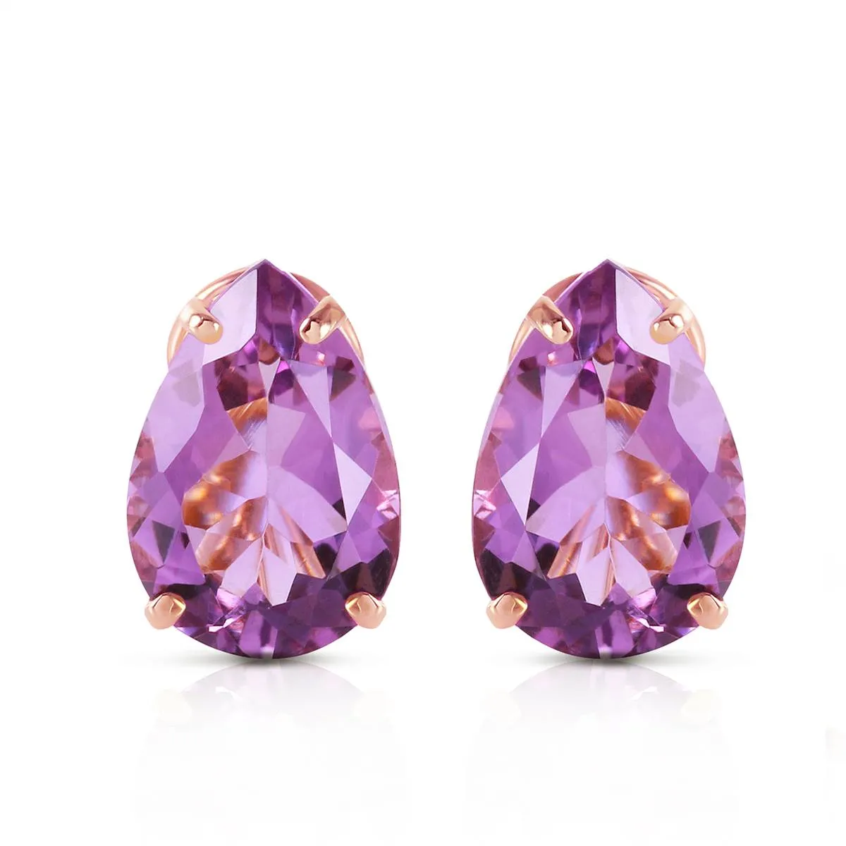 10 Carat 14K Solid Rose Gold Pear Shape Amethyst Earrings