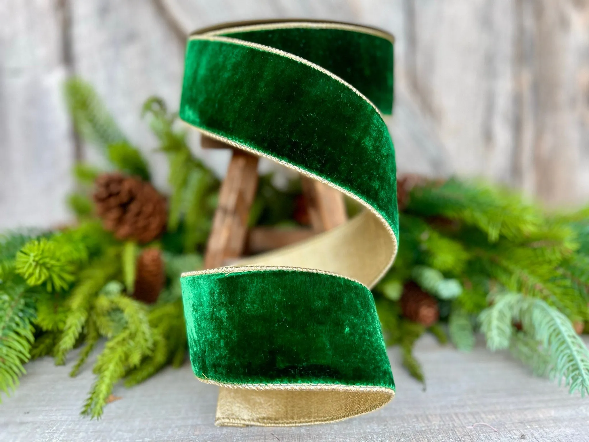 2.5" Emerald Green Flashy Velvet, Farrisilk Ribbon, Wired Ribbon