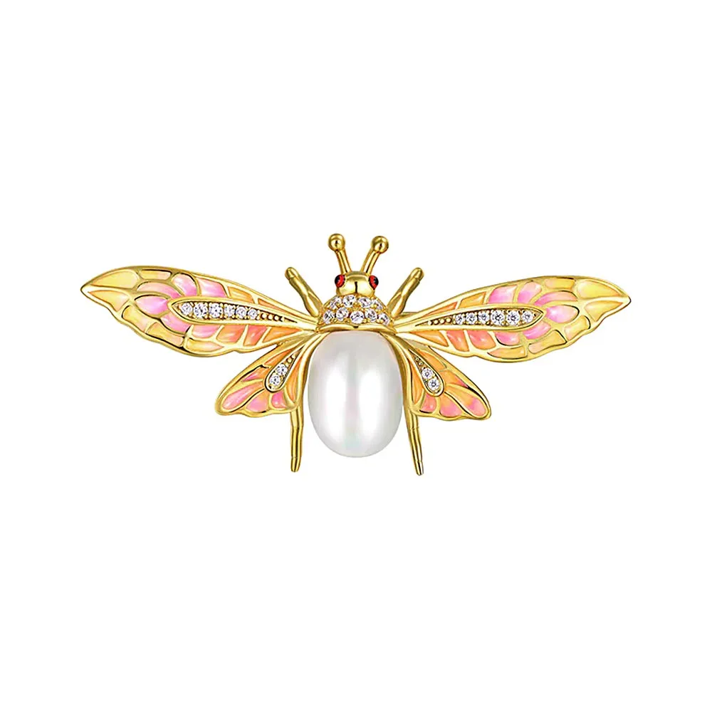 925 Silver Pearl Bee Brooch