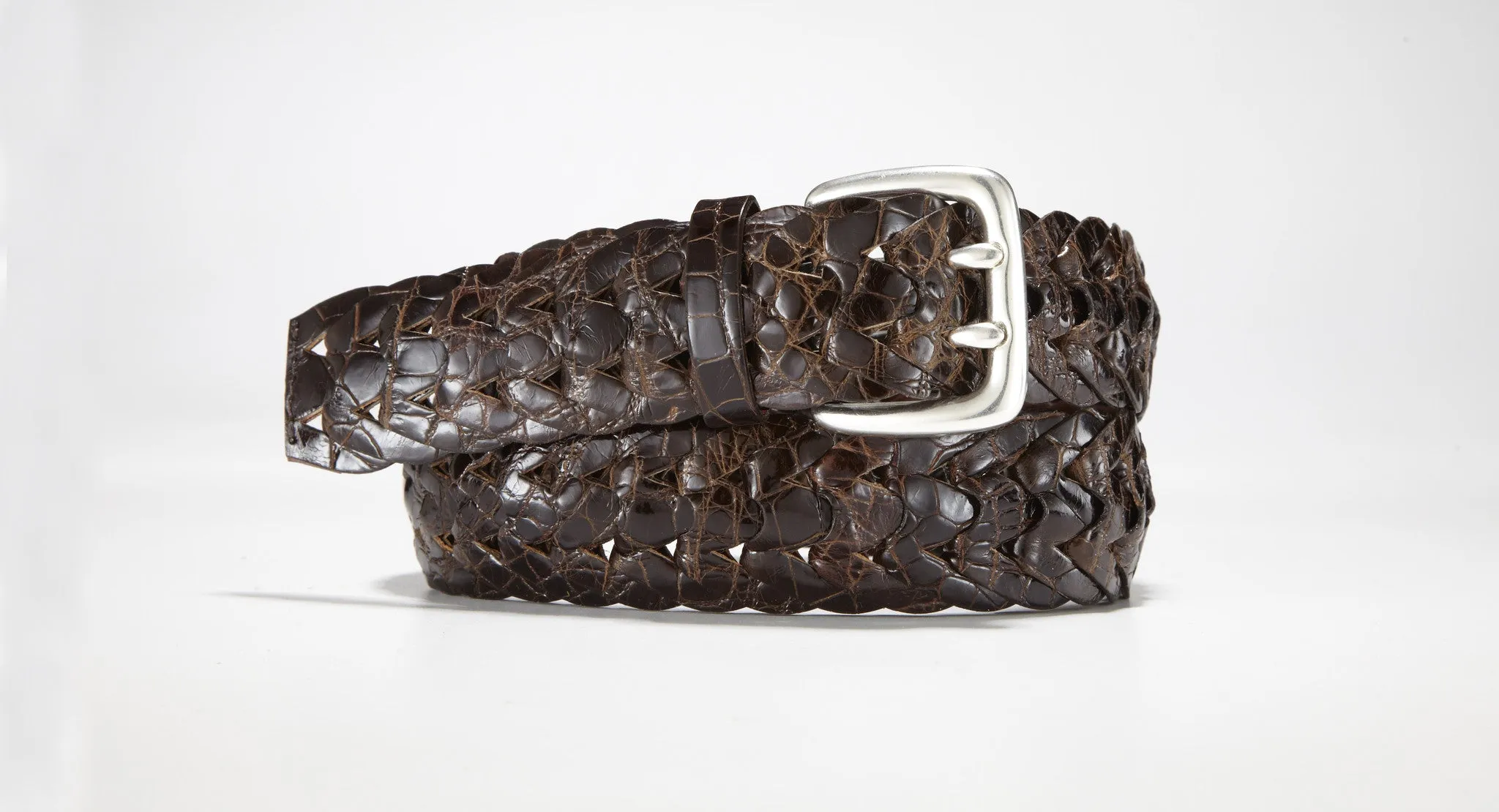 American Alligator Braided Belt 1 3/8" - 35mm (Brown)