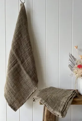 Audrey Linen Fringed Hand Towel - Olive