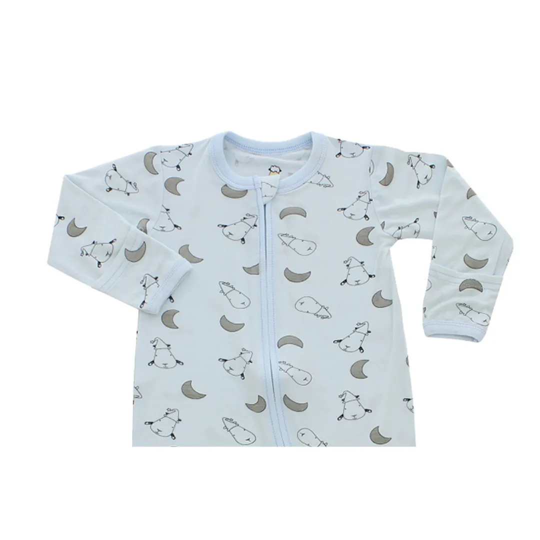 Baa Baa Sheepz Romper Zip Small Moon & Sheepz Blue