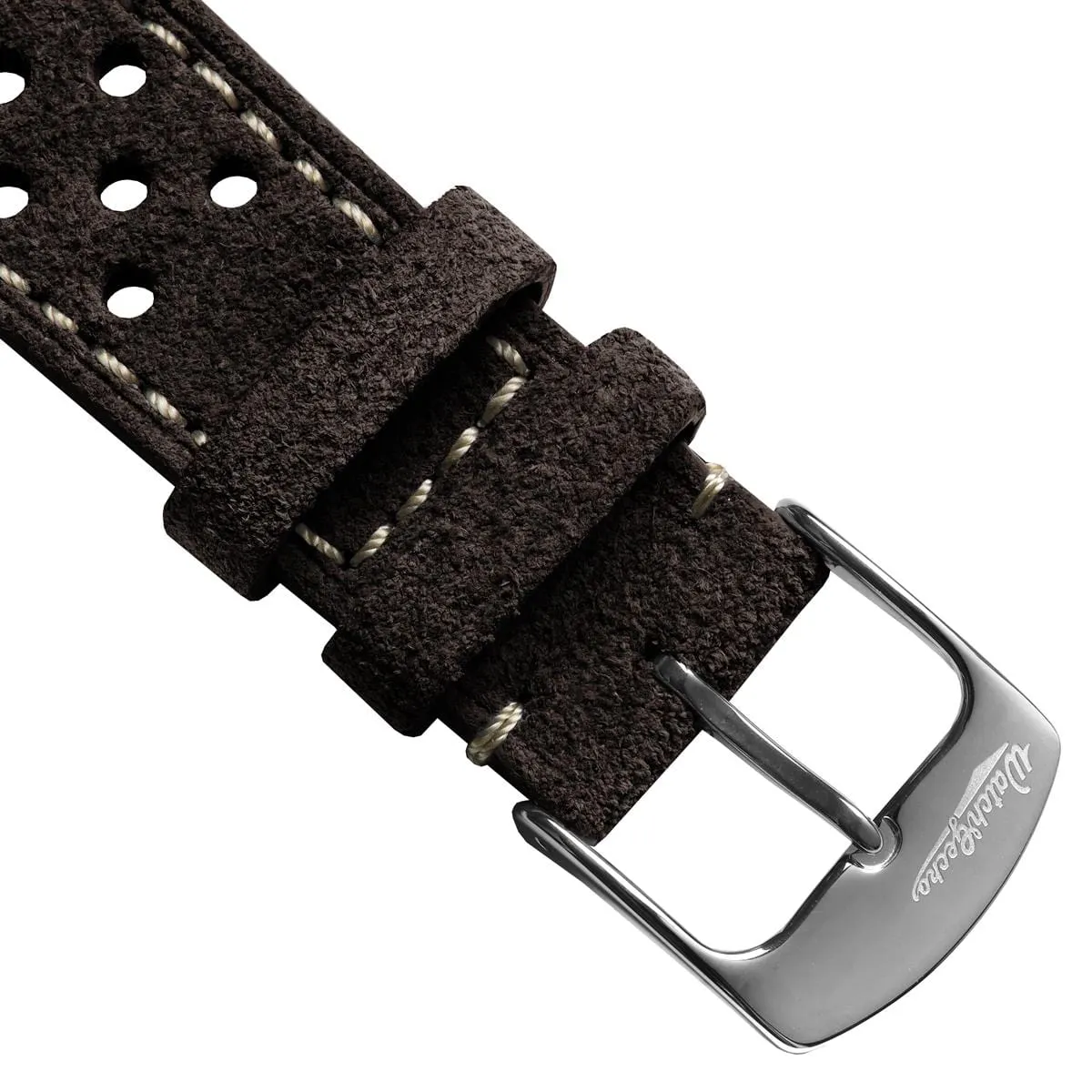 Beaufort Racing Conceria Opera Suede Perforated Watch Strap - Dark Brown