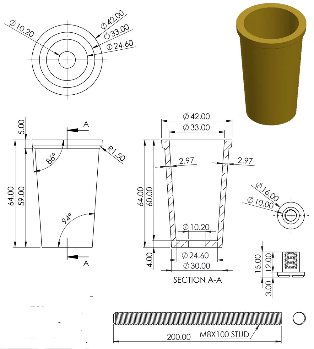 Belvedere Brass Leg Cup with Threaded Bolt