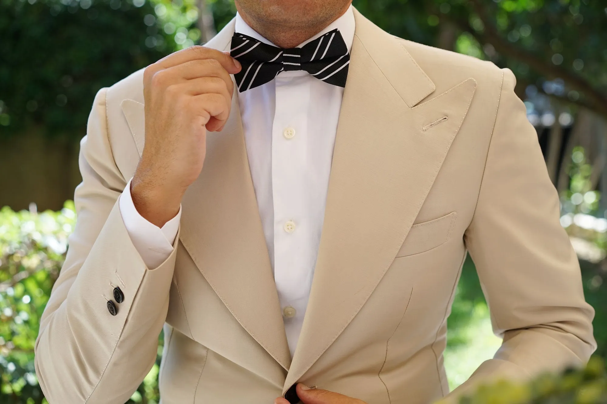 Black Double Stripe Bow Tie