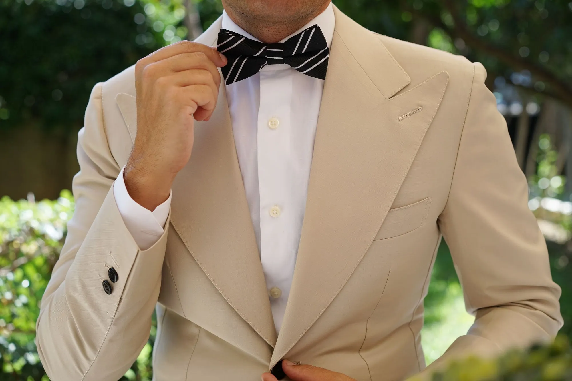 Black Double Stripe Bow Tie