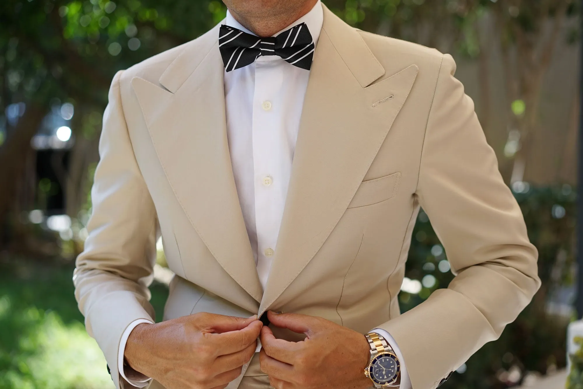 Black Double Stripe Bow Tie