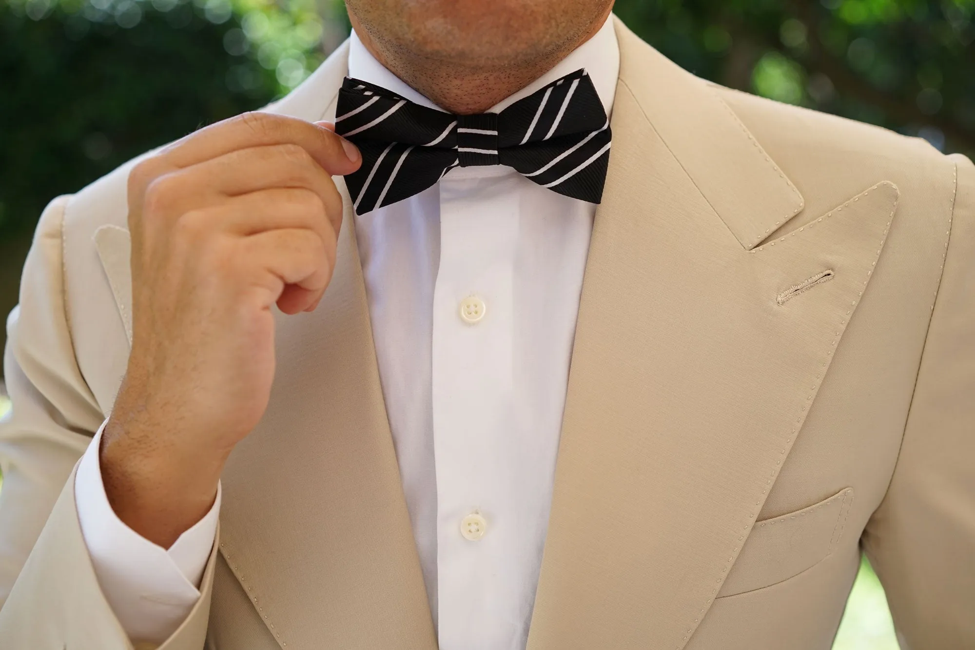 Black Double Stripe Bow Tie