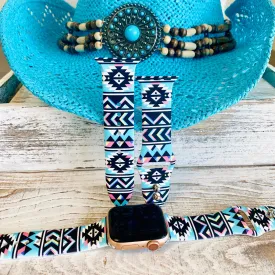 Boho-Chic Turquoise Silicone Print Band For Apple Watch