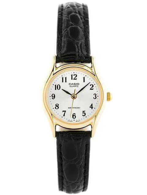 Casio LTP-1094Q-7B2RDF Black Leather Watch for Women