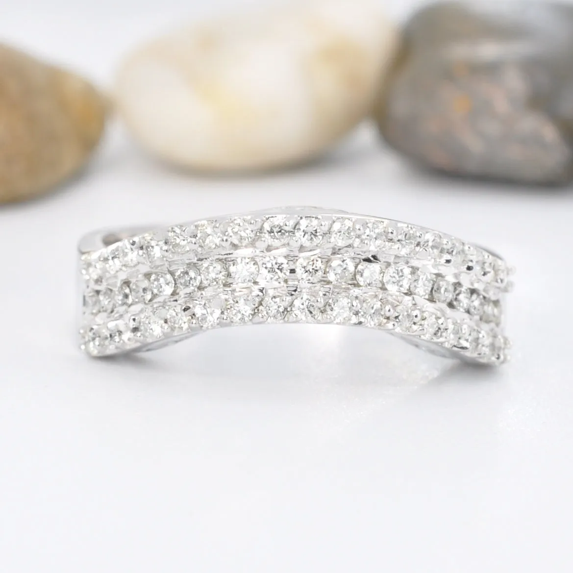 Chic 0.60 CT Round Cut Diamond Wedding Band in 14KT White Gold