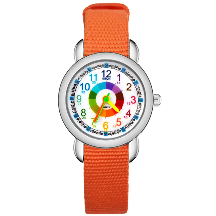 Children's Cute Cartoon Colorful Numbers Style Student Boy Girl Kids Leather Nylon Strap Quartz Wrist Watches