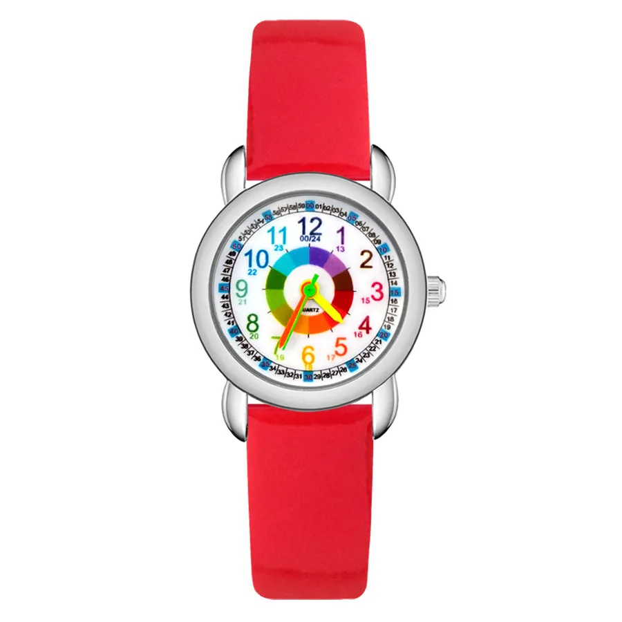 Children's Cute Cartoon Colorful Numbers Style Student Boy Girl Kids Leather Nylon Strap Quartz Wrist Watches