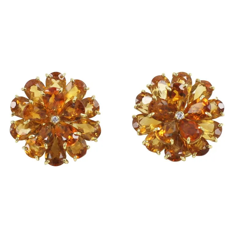 Citrine Double Tier Flower Earrings with Diamond