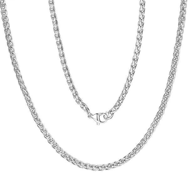 Classy Men 3mm Silver Braided Wheat Chain Necklace