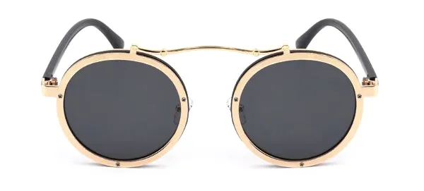 Classy Men Black & Gold Retro Round Sunglasses