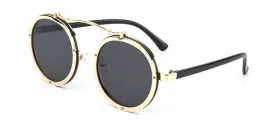 Classy Men Black & Gold Retro Round Sunglasses