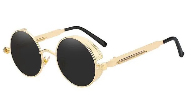 Classy Men Black Gold Round Vintage Sunglasses