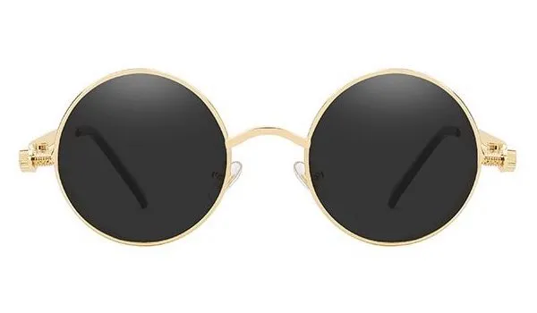 Classy Men Black Gold Round Vintage Sunglasses