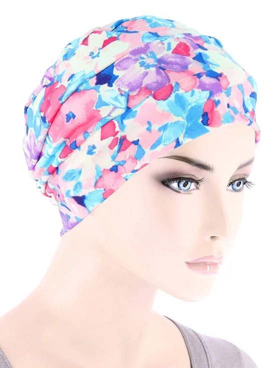 Cloche Cap Pink Blue Floral