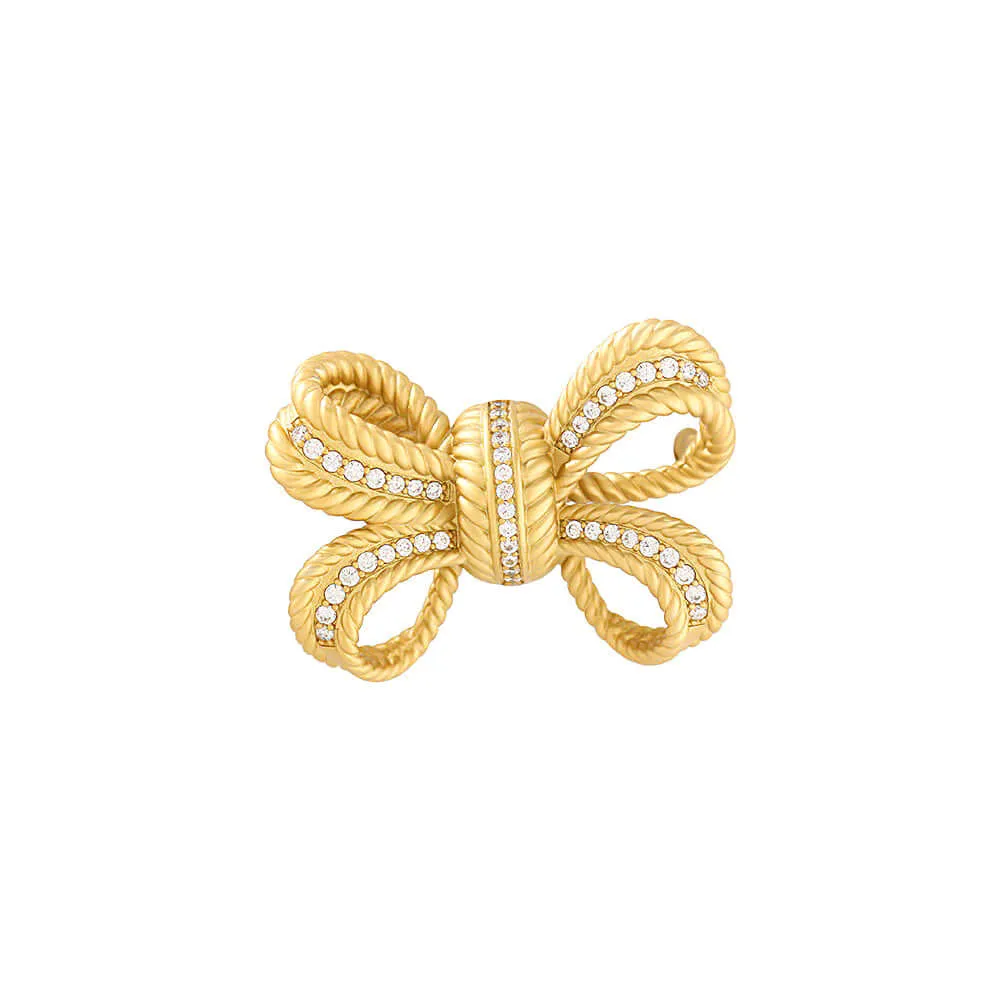 Copper Micro-Inlaid CZ Diamond Bow Brooch