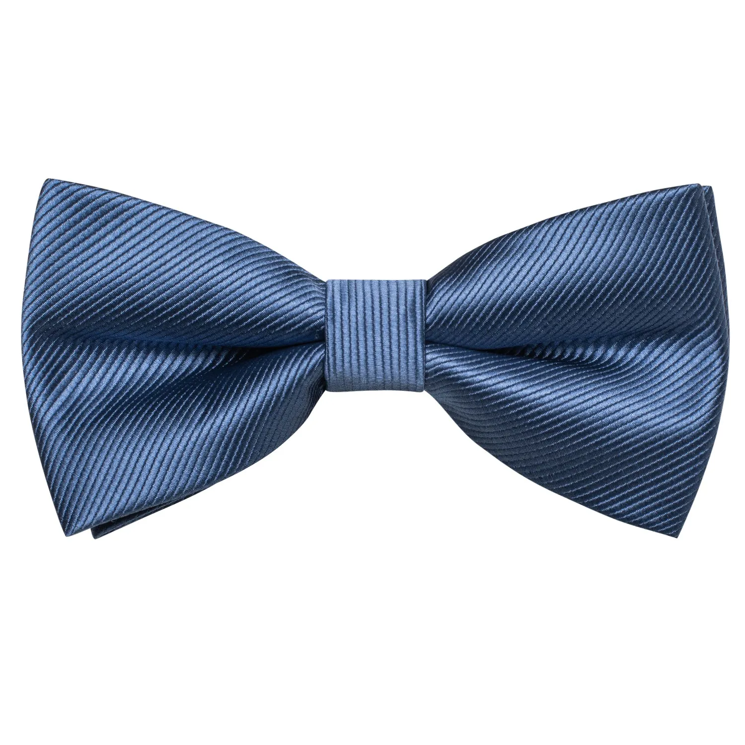 Dark Dusty Blue Striped Pre-tied Bow Tie Hanky Cufflinks Set