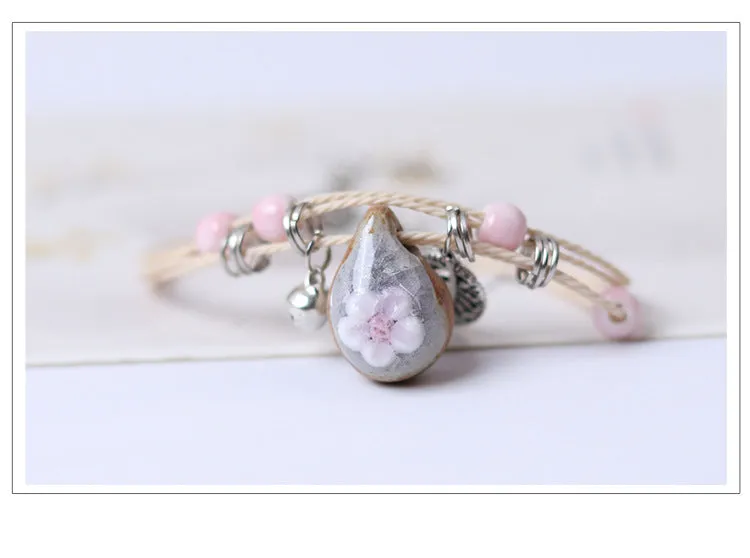 Fashionable ceramic stone upper raw flower bracelet Bohemian hand kneaded and woven natural exquisite ceramic jewelry