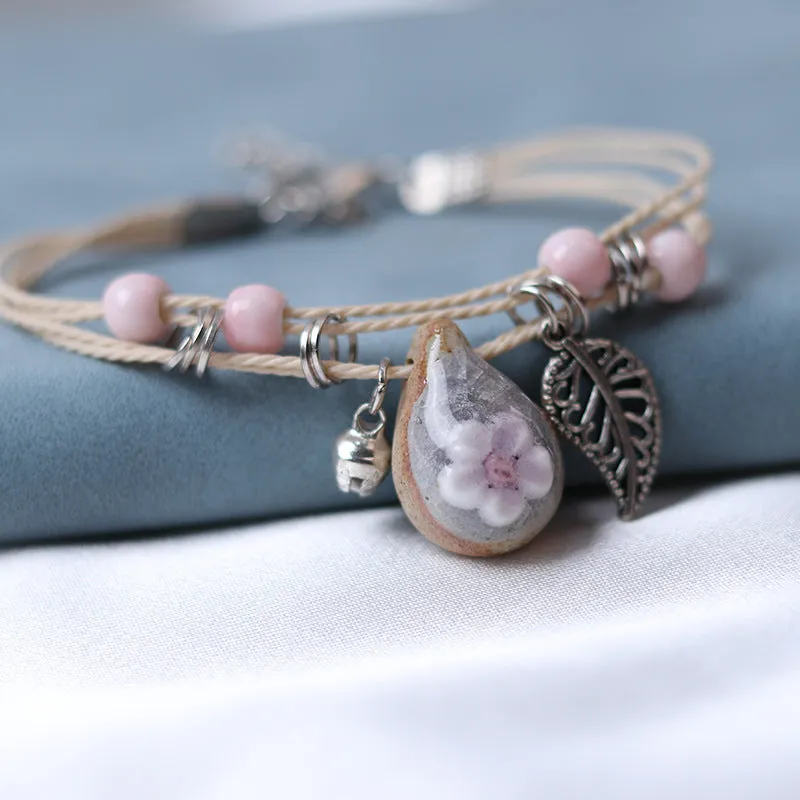 Fashionable ceramic stone upper raw flower bracelet Bohemian hand kneaded and woven natural exquisite ceramic jewelry