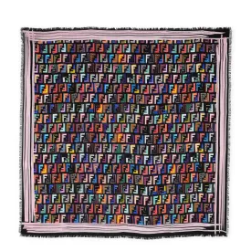 Fendi Black Silk Multicolour FF Fringed Scarf 90