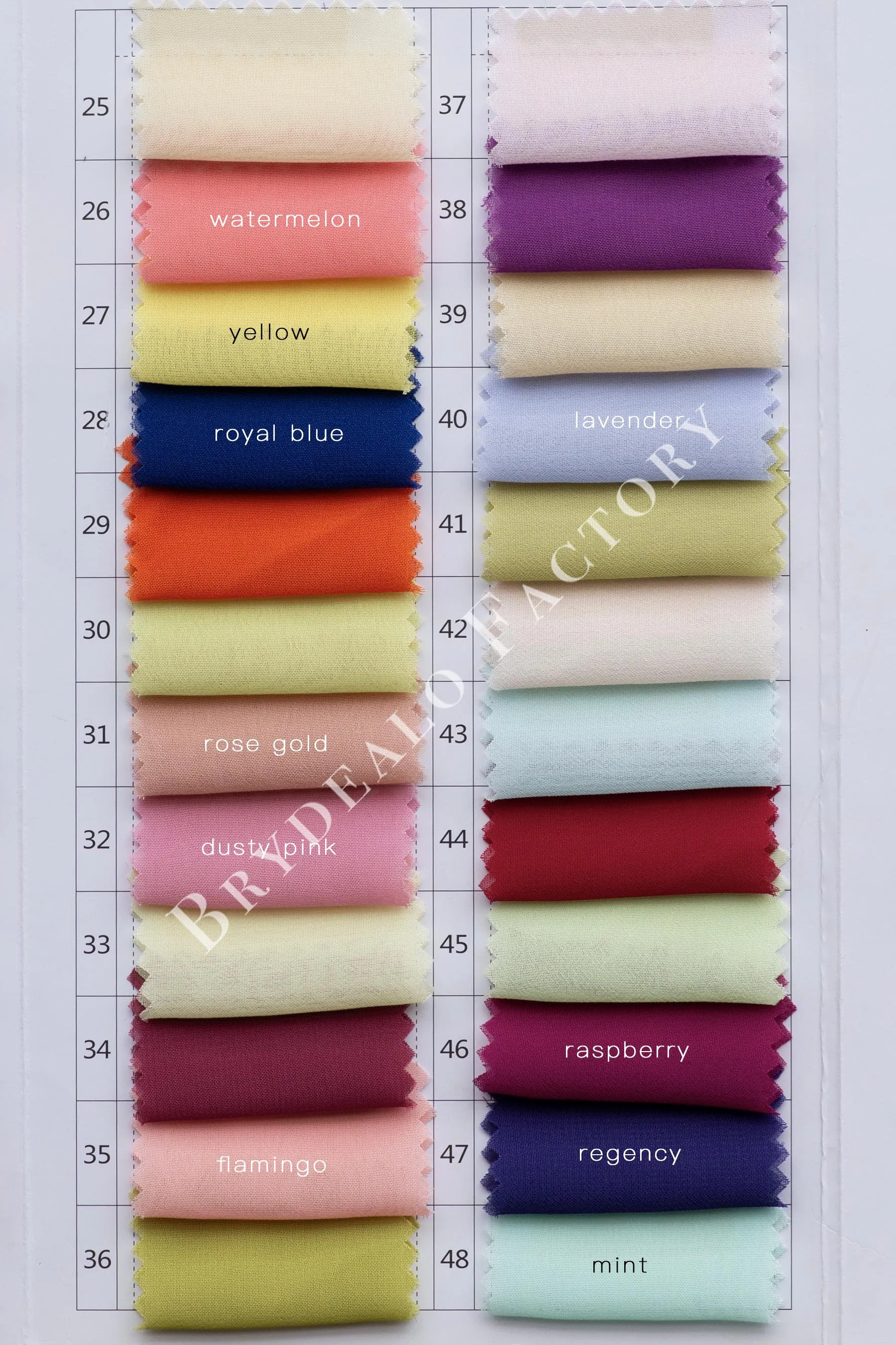 Flowy 100D Chiffon Fabric Color Chart | 160  Colors