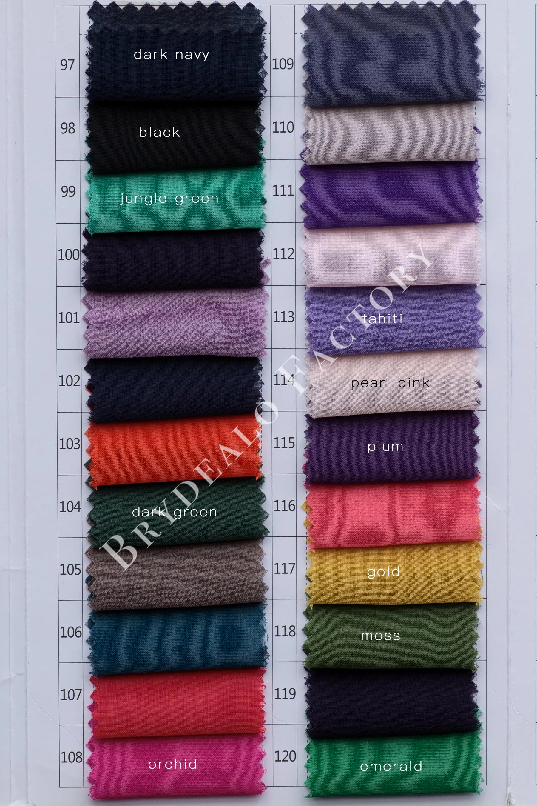 Flowy 100D Chiffon Fabric Color Chart | 160  Colors