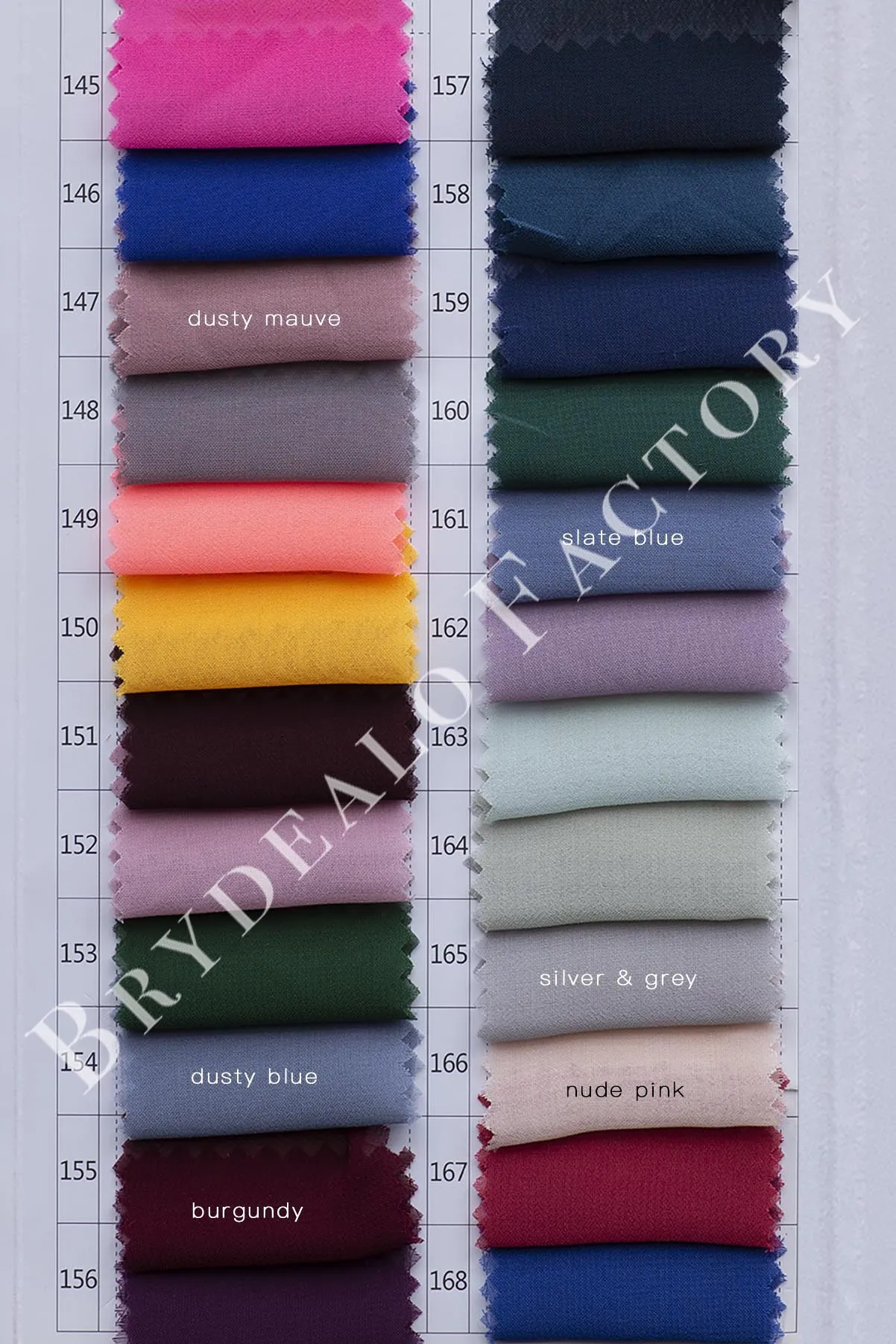 Flowy 100D Chiffon Fabric Color Chart | 160  Colors