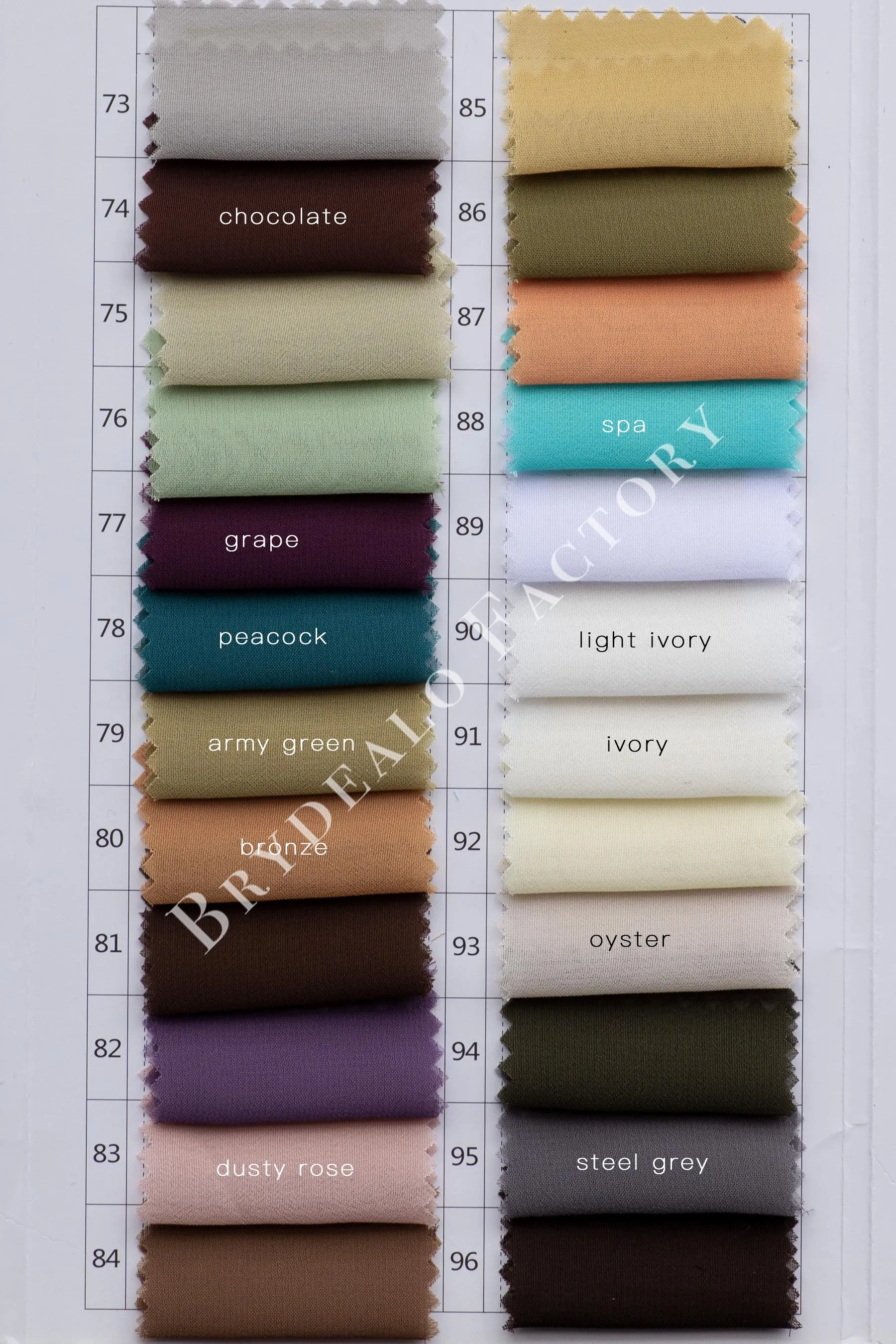 Flowy 100D Chiffon Fabric Color Chart | 160  Colors