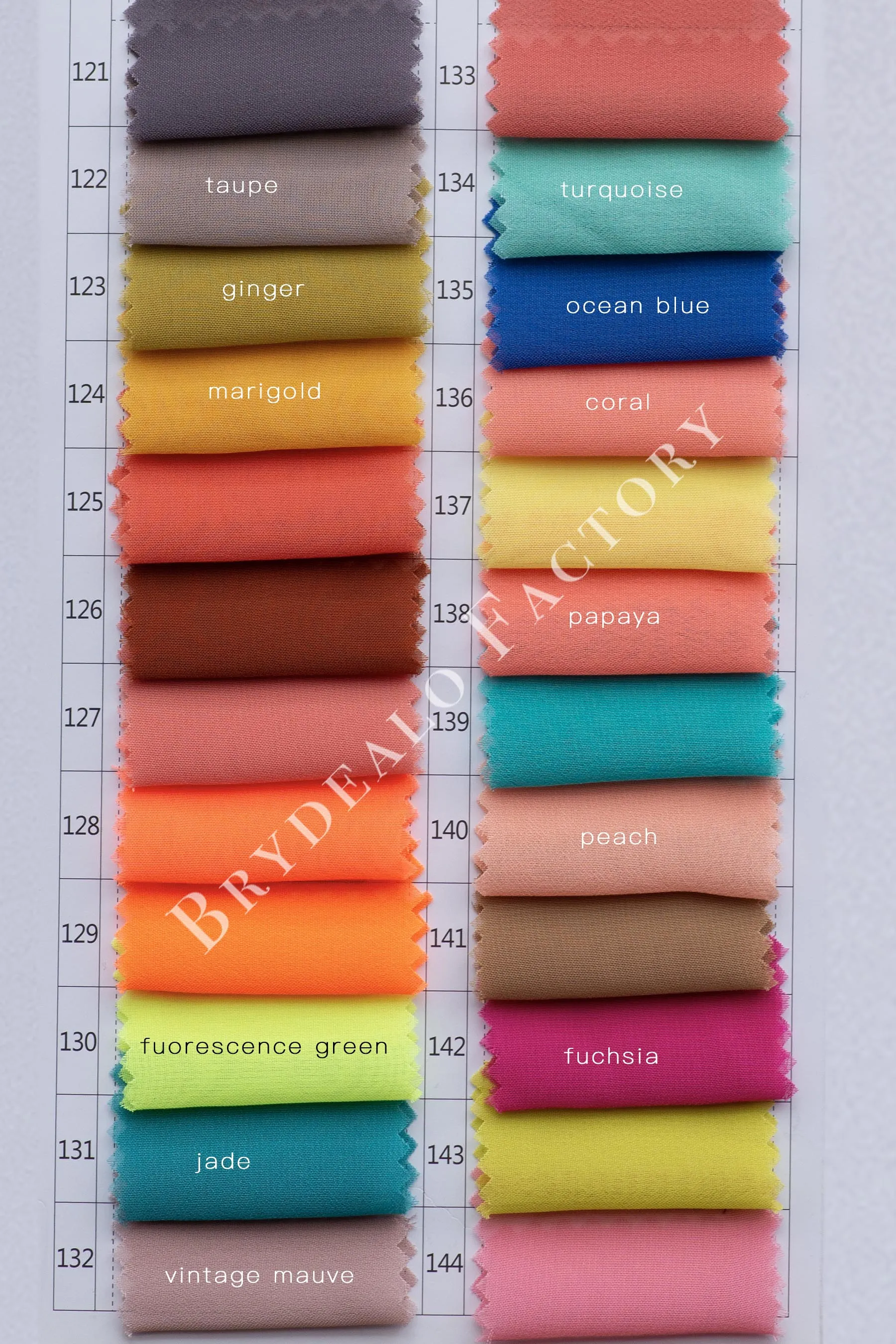 Flowy 100D Chiffon Fabric Color Chart | 160  Colors