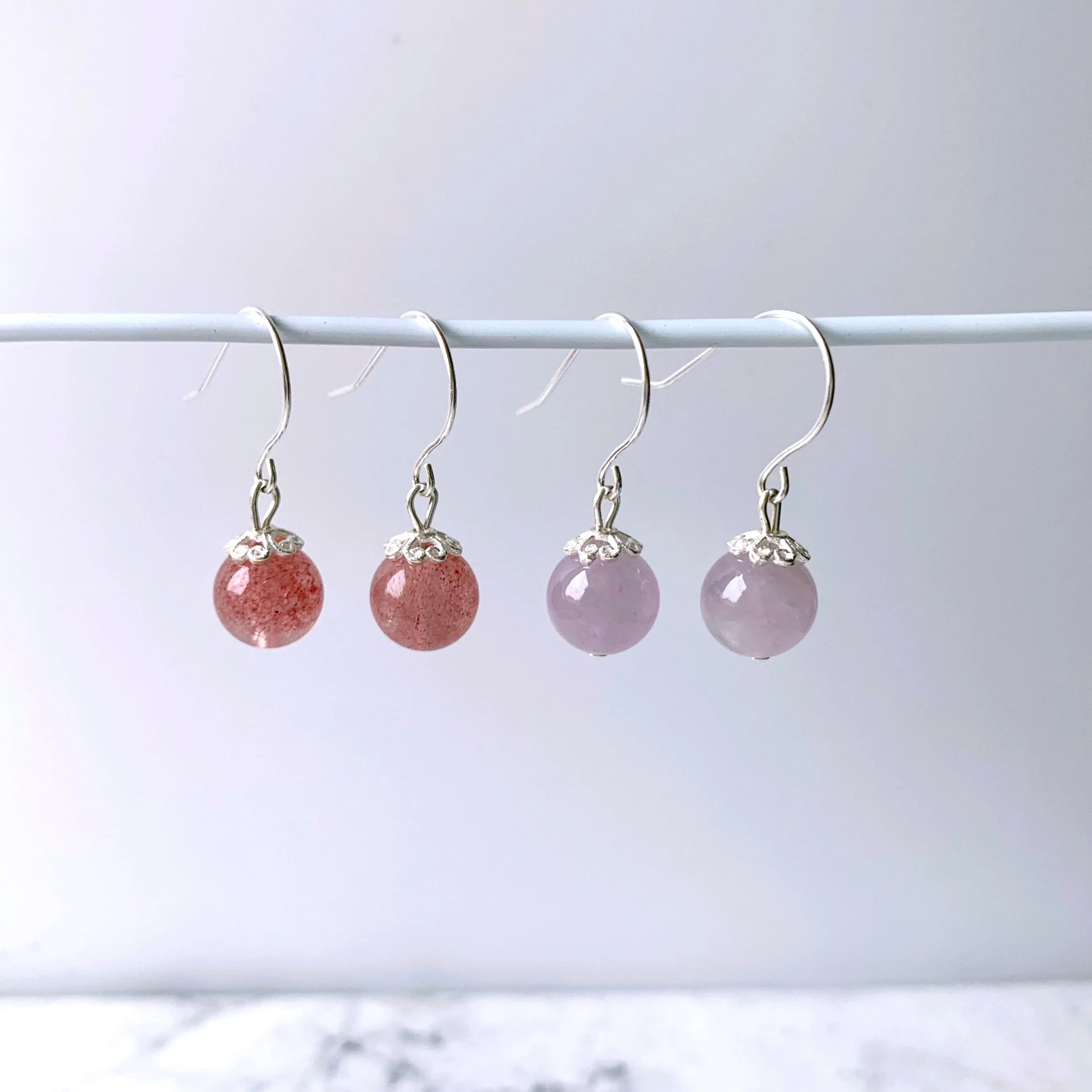 Gemstone Sterling Silver Earrings (Strawberry / Amethyst)