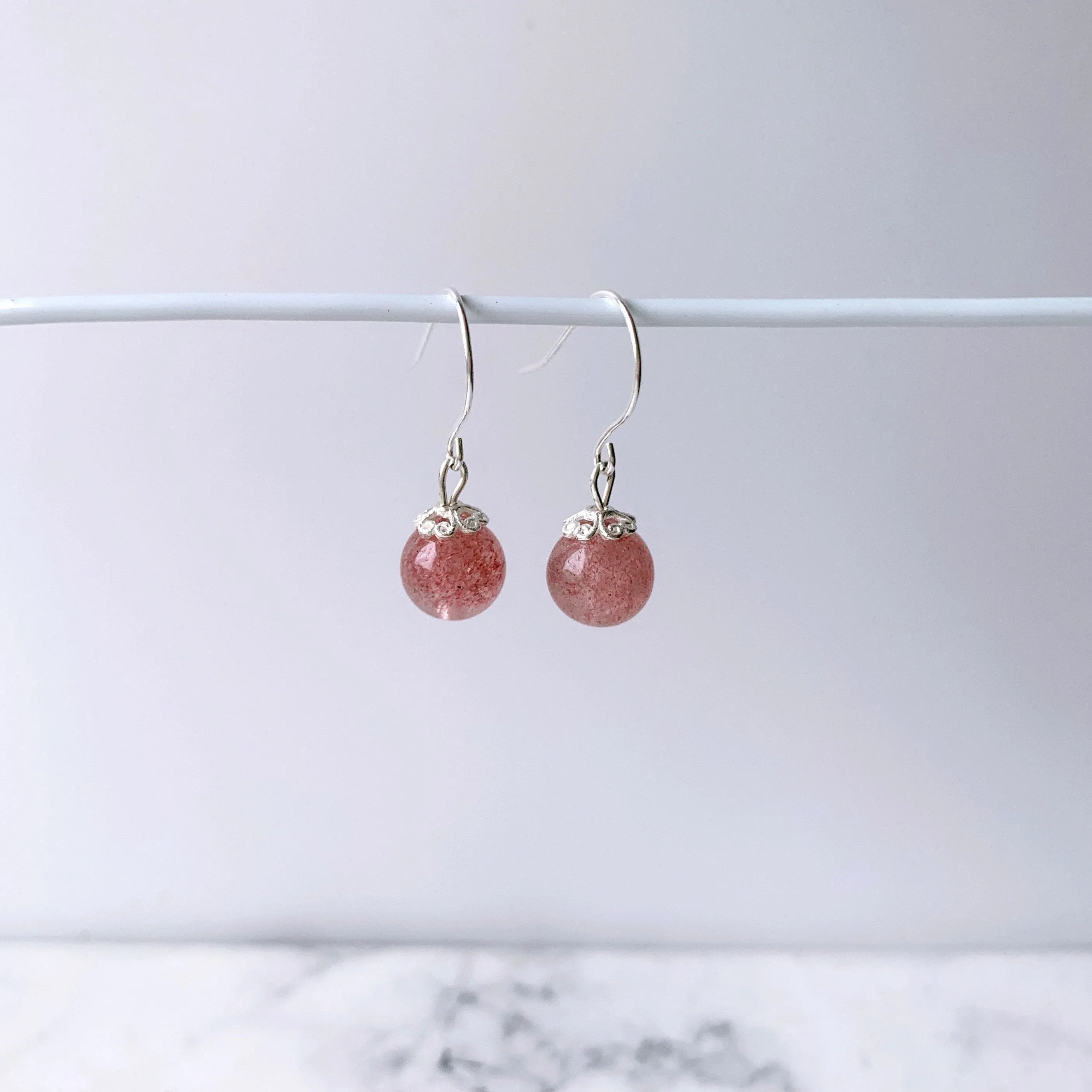 Gemstone Sterling Silver Earrings (Strawberry / Amethyst)