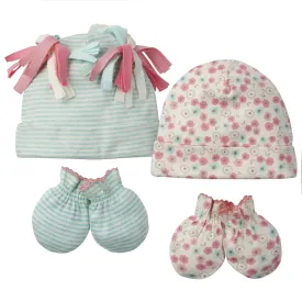 Gerber® 4-Piece Baby Girls Floral Organic Caps and Mittens Set