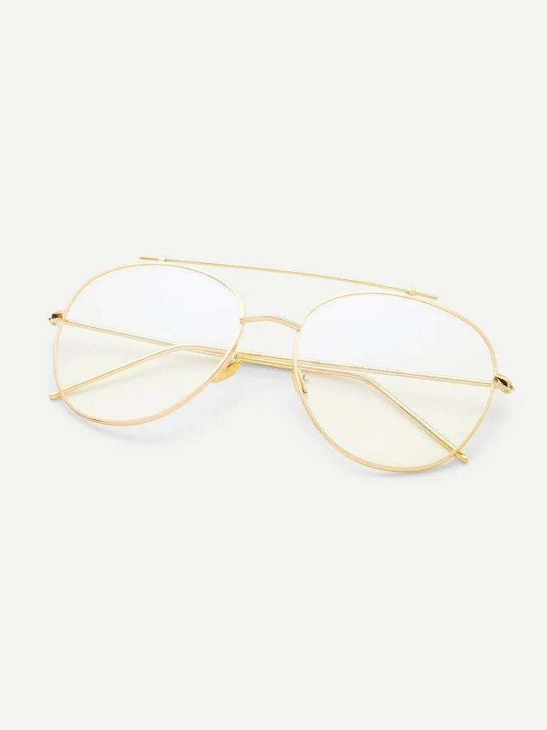 Gold Frame Clear Lens Double Bridge Glasses