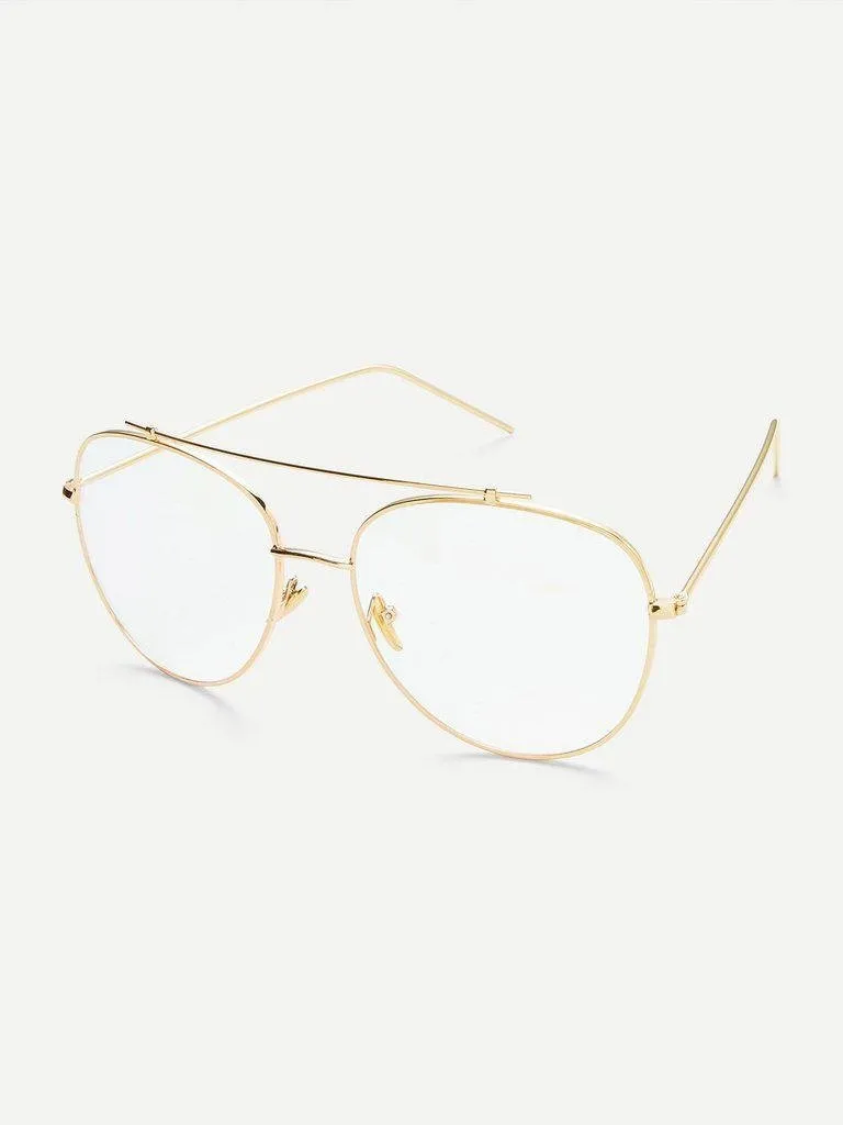 Gold Frame Clear Lens Double Bridge Glasses