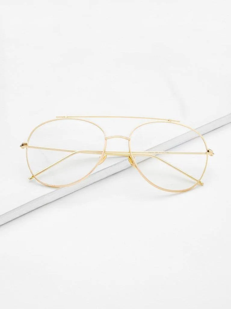 Gold Frame Clear Lens Double Bridge Glasses