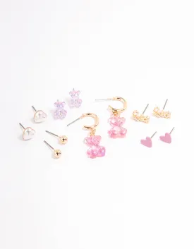 Gold Pastel Cute Love Earrings 6-Pack