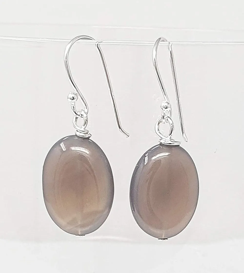 Handmade Grey Agate Drop Earrings for Women Made with Sterling Silver