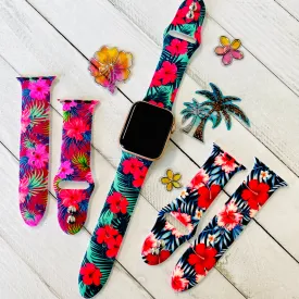 Hibiscus Print Silicone Band For Apple Watch Multiple Colors Available