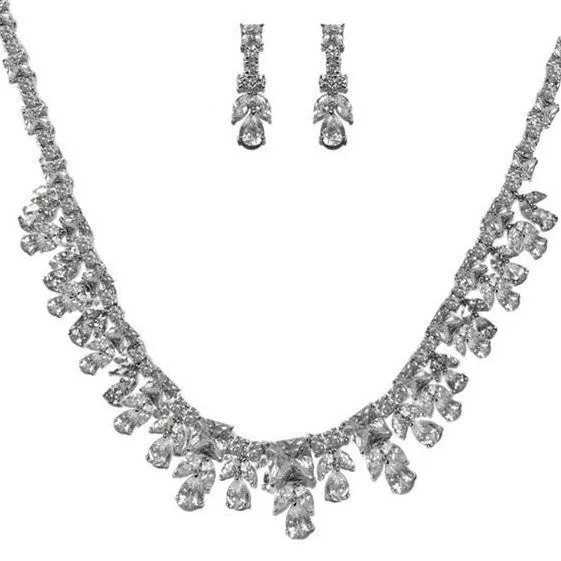 Ingrid CZ Royal Cluster Necklace Set