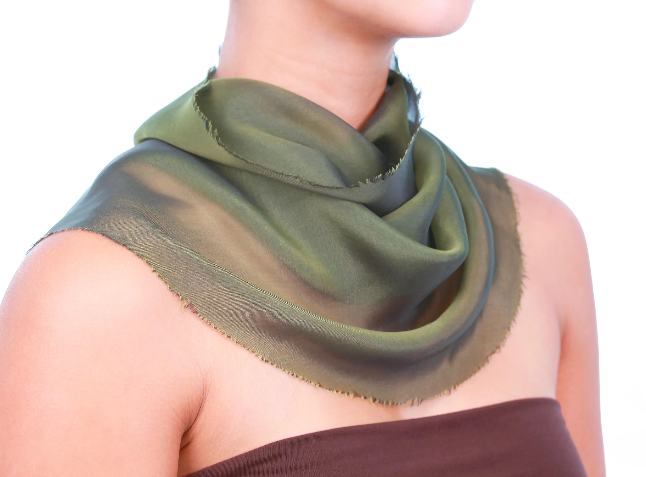 Iridescent Silk Chiffon Wrap in Olive