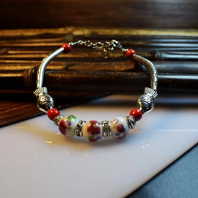 Jingdezhen ceramic bracelet elbow small fish with diamond Chinese ethnic style jewelry