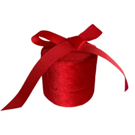 Luxury Plush Round Velvet Ring Box with Ribbon Red