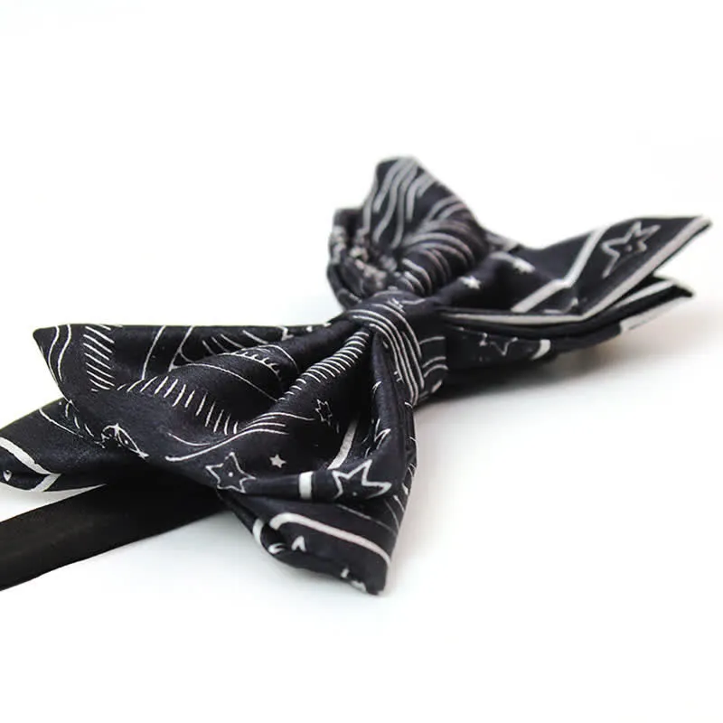 Men's Black Sun Moon Stars Pattern Bow Tie